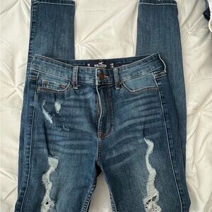 Hollister Women's Dark Blue Ripped Skinny Jeans